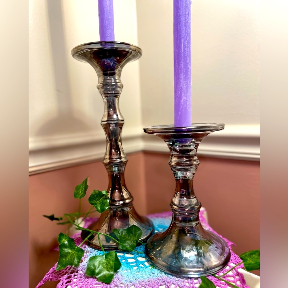 Beautiful heavy silver glass candle pillars